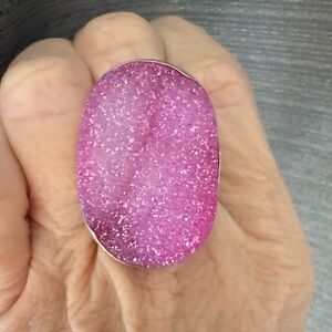 Pink Druzy Sterling silver ring